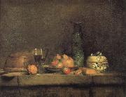Jean Baptiste Simeon Chardin With olive jars and other glass pears still life France oil painting artist